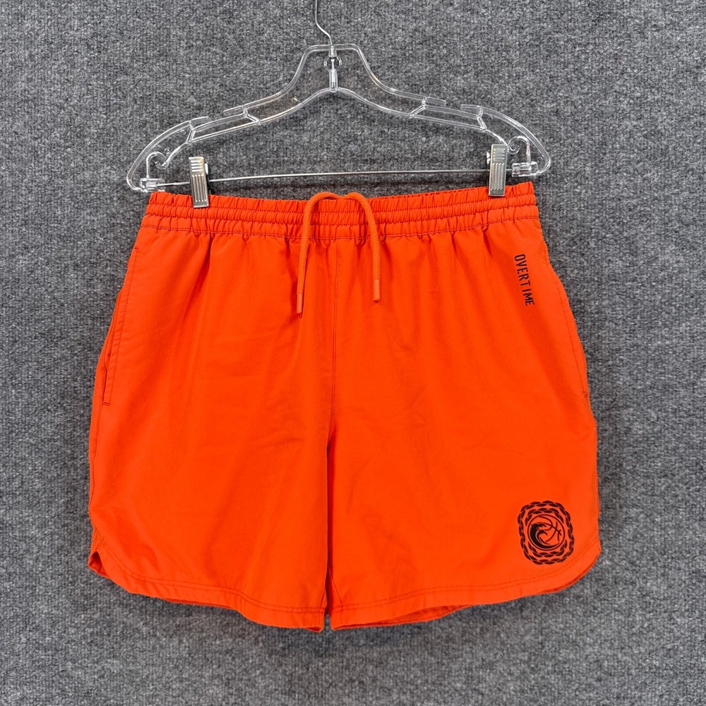Overtime Athletic Shorts Men Small Orange Mesh Lined Drawstring Gym Basketball